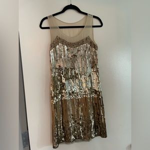 SOLD- Adrianna Papell Gold Bronze Sequin Embellished Cocktail Dress Size 8